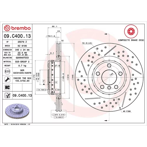 Brzdový kotúč BREMBO 09.C400.13