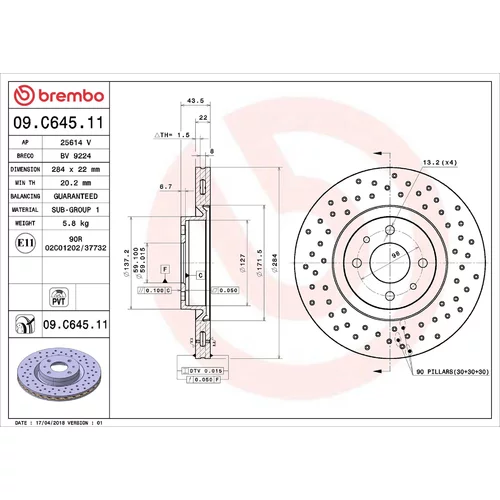 Brzdový kotúč BREMBO 09.C645.11