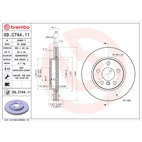 Brzdový kotúč BREMBO 09.C744.11