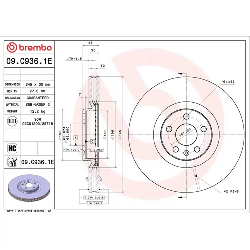 Brzdový kotúč BREMBO 09.C936.1E