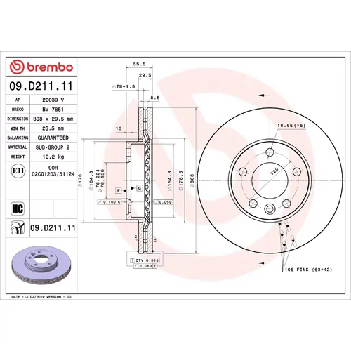 Brzdový kotúč BREMBO 09.D211.11