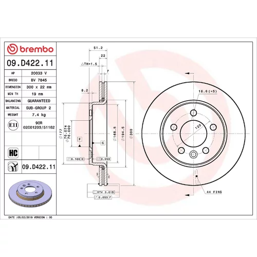 Brzdový kotúč BREMBO 09.D422.11