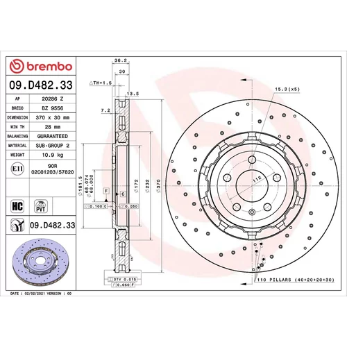 Brzdový kotúč BREMBO 09.D482.33