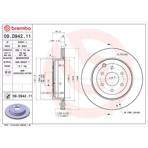 Brzdový kotúč BREMBO 09.D942.11