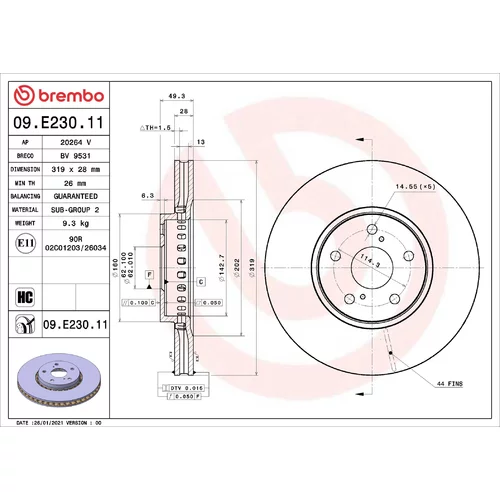 Brzdový kotúč BREMBO 09.E230.11