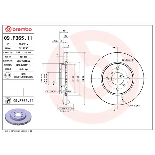 Brzdový kotúč BREMBO 09.F365.11