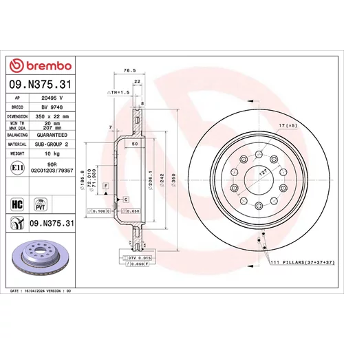 Brzdový kotúč BREMBO 09.N375.31
