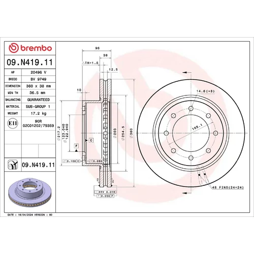 Brzdový kotúč BREMBO 09.N419.11
