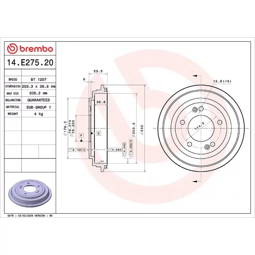 Brzdový bubon BREMBO 14.E275.20