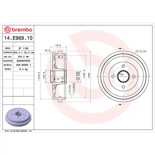 Brzdový bubon BREMBO 14.E969.10