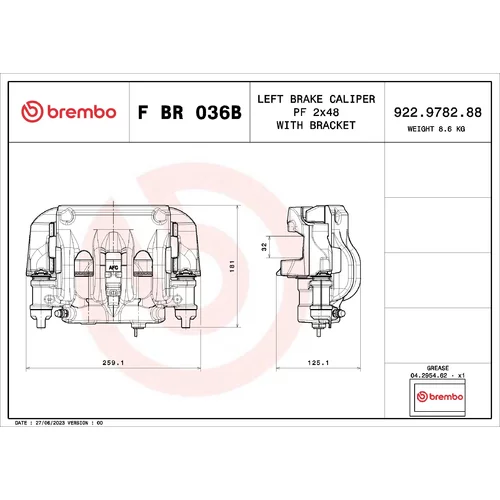 Brzdový strmeň F BR 036B /BREMBO/ - obr. 1