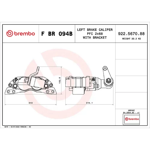 Brzdový strmeň F BR 094B /BREMBO/ - obr. 1