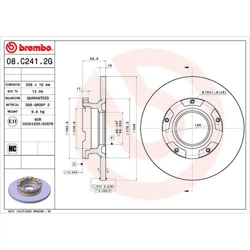 Sada bŕzd, Kotúčová brzda BREMBO KT 10 017