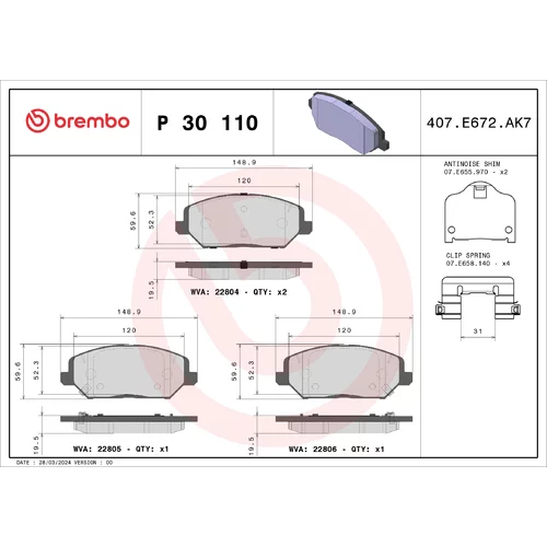 Sada brzdových platničiek kotúčovej brzdy P 30 110 /BREMBO/