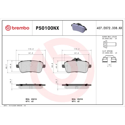 Sada brzdových platničiek kotúčovej brzdy BREMBO P50100NX