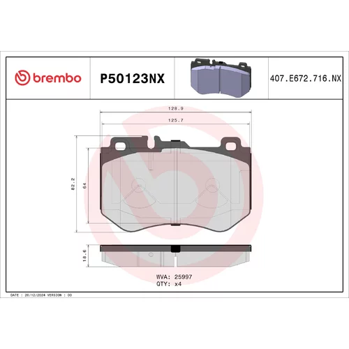 Sada brzdových platničiek kotúčovej brzdy BREMBO P50123NX
