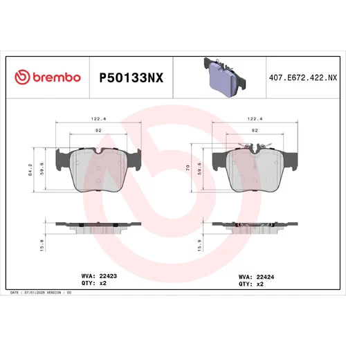 Sada brzdových platničiek kotúčovej brzdy BREMBO P50133NX