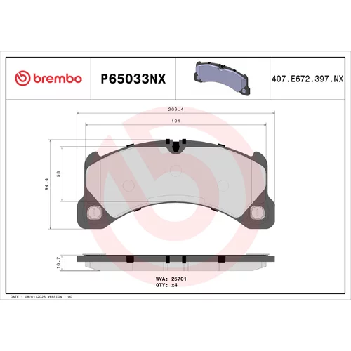 Sada brzdových platničiek kotúčovej brzdy BREMBO P65033NX