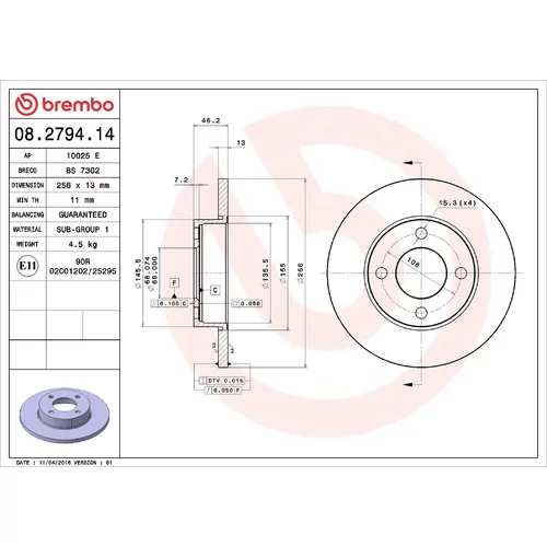 Brzdový kotúč BREMBO 08.2794.14