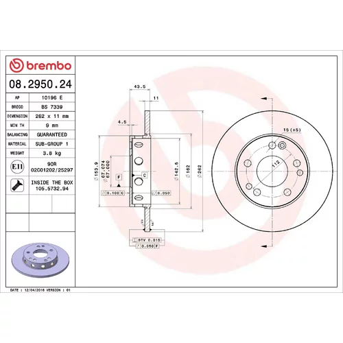 Brzdový kotúč BREMBO 08.2950.24