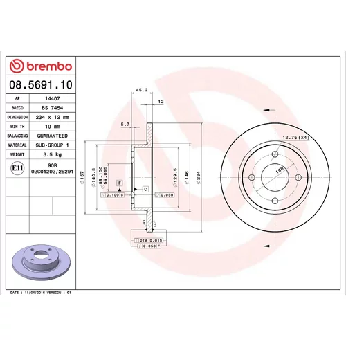 Brzdový kotúč BREMBO 08.5691.10