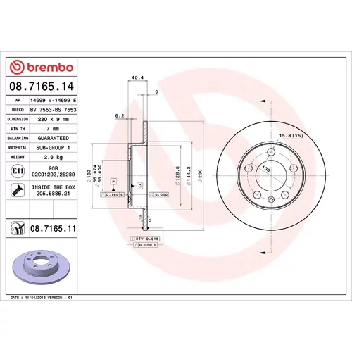 Brzdový kotúč BREMBO 08.7165.14