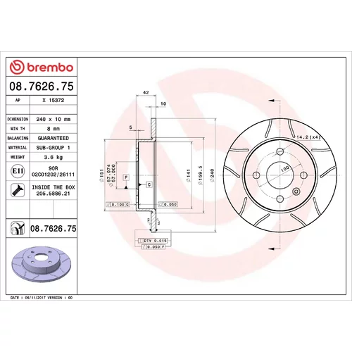 Brzdový kotúč BREMBO 08.7626.75