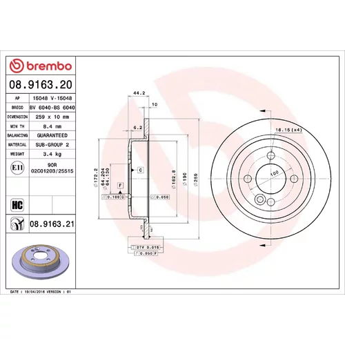 Brzdový kotúč BREMBO 08.9163.21