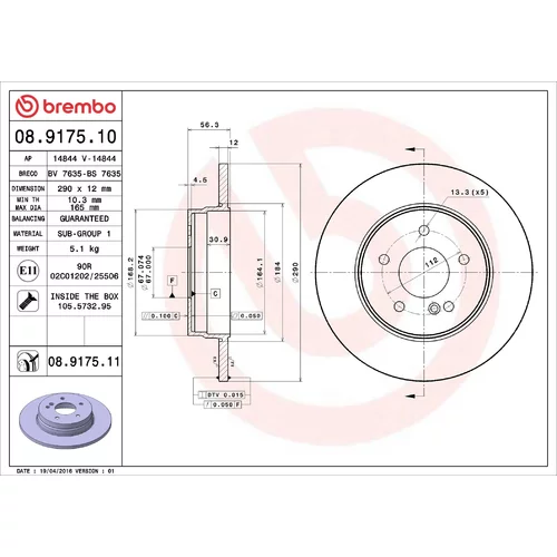 Brzdový kotúč BREMBO 08.9175.10
