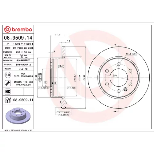 Brzdový kotúč BREMBO 08.9509.11