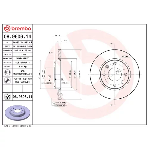 Brzdový kotúč BREMBO 08.9606.11