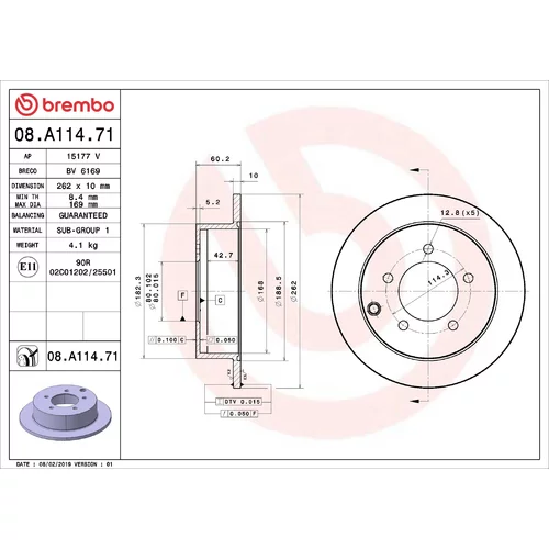 Brzdový kotúč BREMBO 08.A114.71