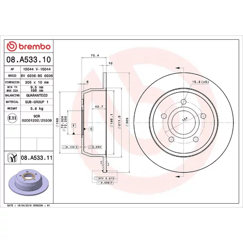 Brzdový kotúč BREMBO 08.A533.11