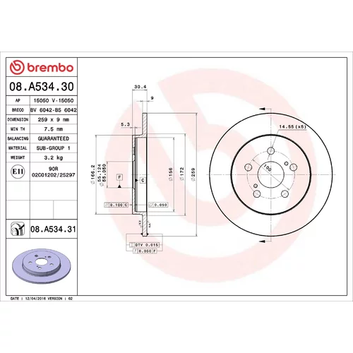 Brzdový kotúč BREMBO 08.A534.30