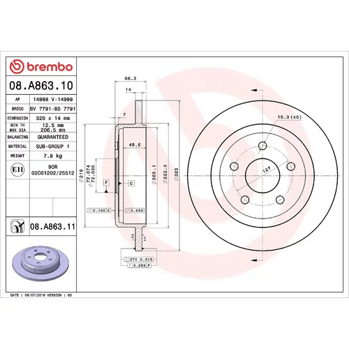 Brzdový kotúč BREMBO 08.A863.10