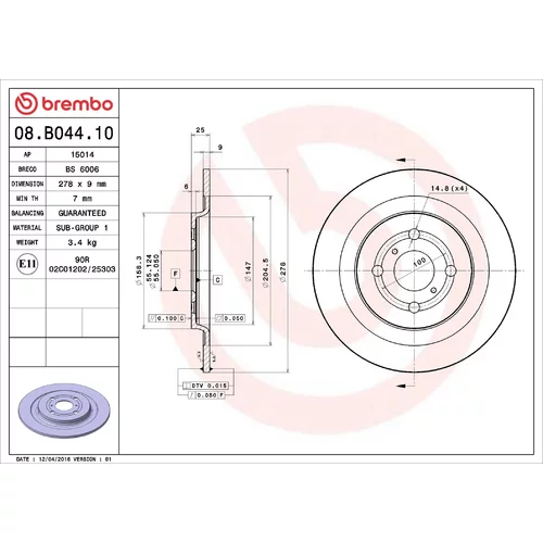 Brzdový kotúč BREMBO 08.B044.10