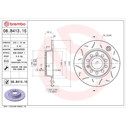 Brzdový kotúč BREMBO 08.B413.1S
