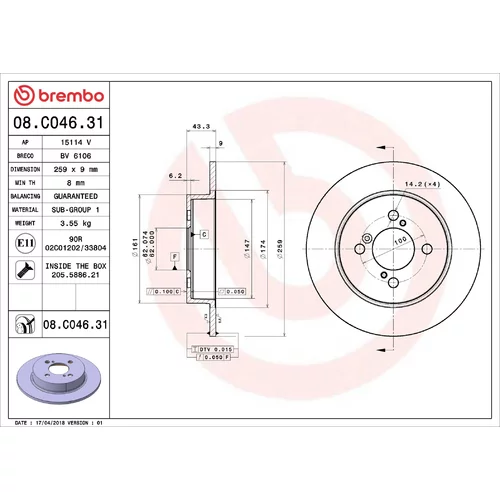 Brzdový kotúč BREMBO 08.C046.31