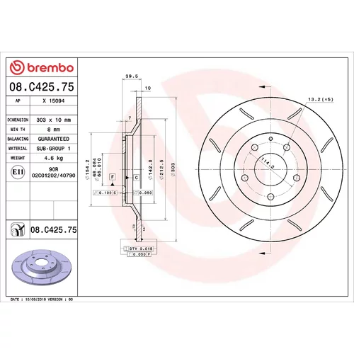 Brzdový kotúč BREMBO 08.C425.75
