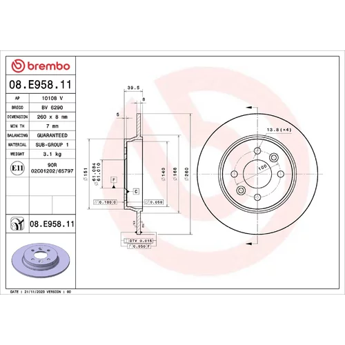 Brzdový kotúč BREMBO 08.E958.11