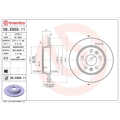 Brzdový kotúč BREMBO 08.E959.11