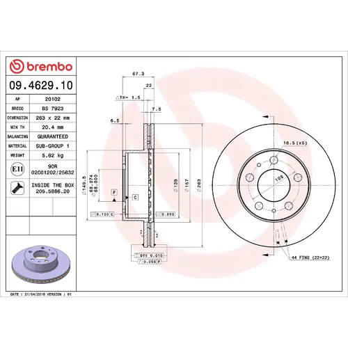 Brzdový kotúč BREMBO 09.4629.10