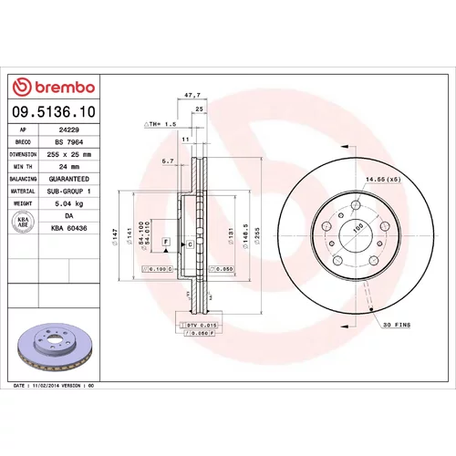 Brzdový kotúč BREMBO 09.5136.10