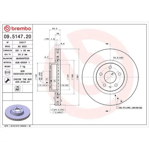 Brzdový kotúč BREMBO 09.5147.20