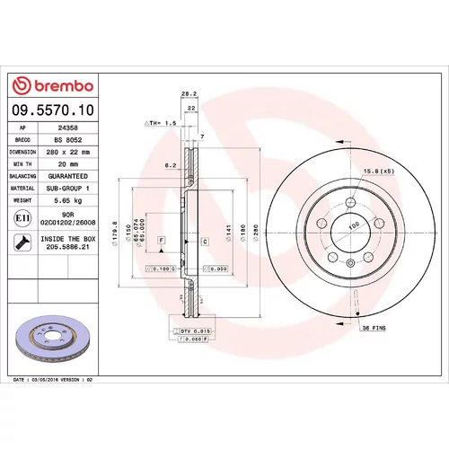 Brzdový kotúč BREMBO 09.5570.10