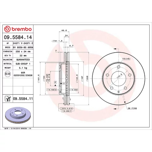 Brzdový kotúč BREMBO 09.5584.11