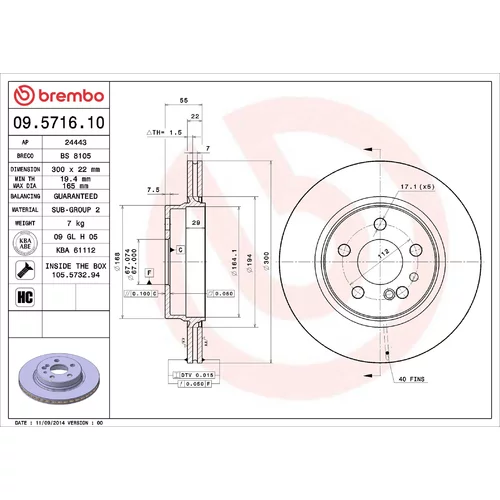 Brzdový kotúč BREMBO 09.5716.10