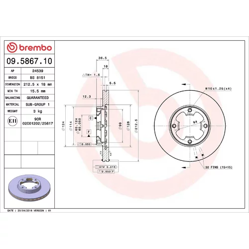 Brzdový kotúč BREMBO 09.5867.10