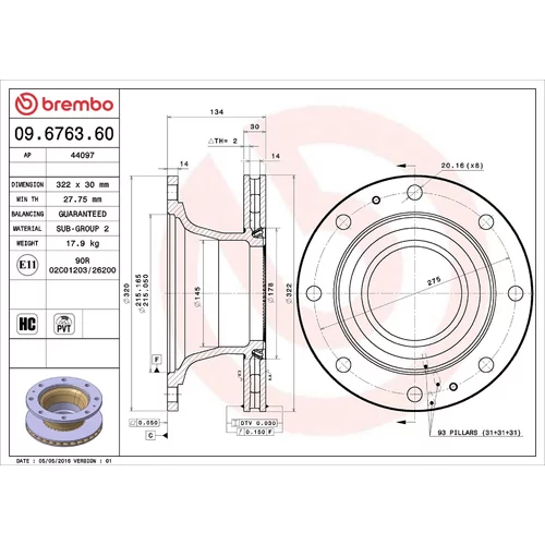 Brzdový kotúč BREMBO 09.6763.60
