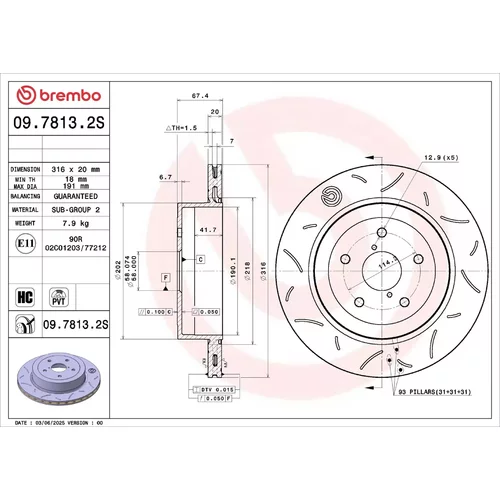 Brzdový kotúč BREMBO 09.7813.2S